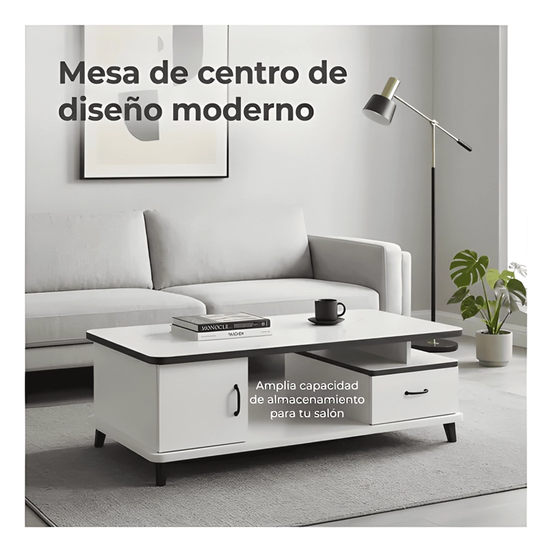 MESA DE CENTRO ROHE 100X48X41 CM CON CAJON Y PUERTA - 4