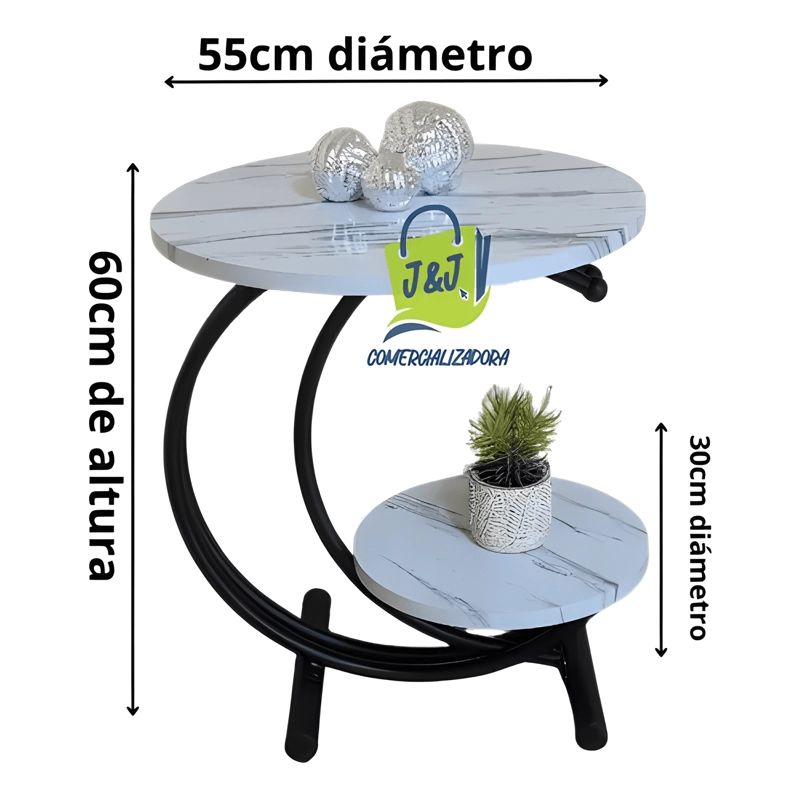 MESA AUXILIAR DOS NIVELES CON EFECTO MARMOL ELEGANTE MODERNA - 1