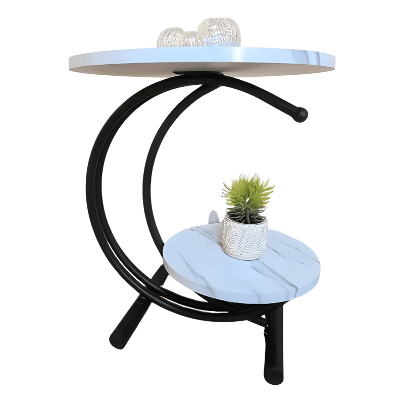 MESA AUXILIAR DOS NIVELES CON EFECTO MARMOL ELEGANTE MODERNA - 2
