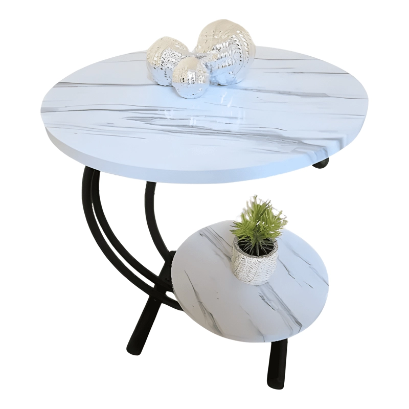 MESA AUXILIAR DOS NIVELES CON EFECTO MARMOL ELEGANTE MODERNA - 3