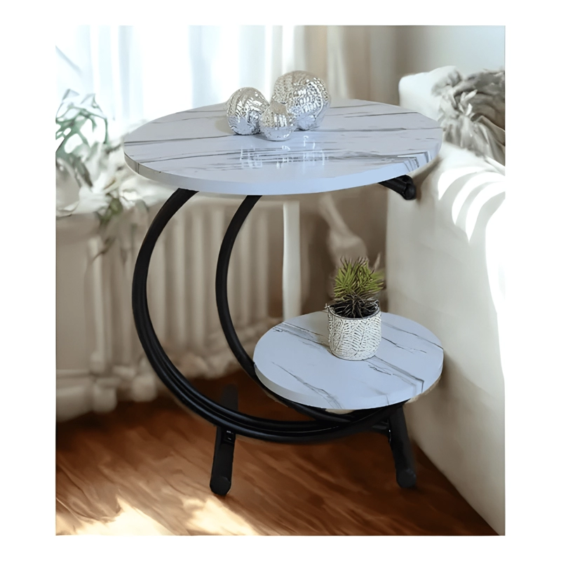 MESA AUXILIAR DOS NIVELES CON EFECTO MARMOL ELEGANTE MODERNA - 4