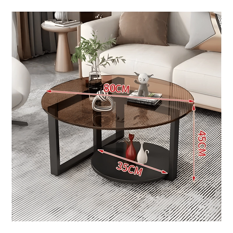 MESA DE CENTRO REDONDA VIDRIO AHUMADO MODERNA 80CM - 1
