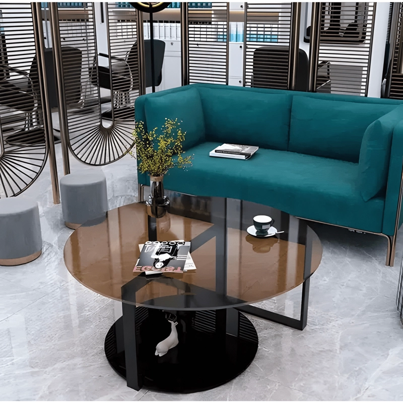 MESA DE CENTRO REDONDA VIDRIO AHUMADO MODERNA 80CM - 2