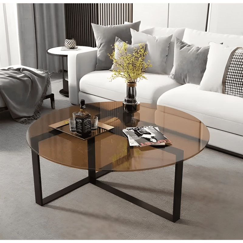 MESA DE CENTRO REDONDA VIDRIO AHUMADO MODERNA 80CM - 3