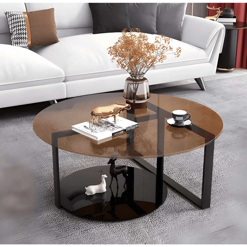 MESA DE CENTRO REDONDA VIDRIO AHUMADO MODERNA 80CM - 4