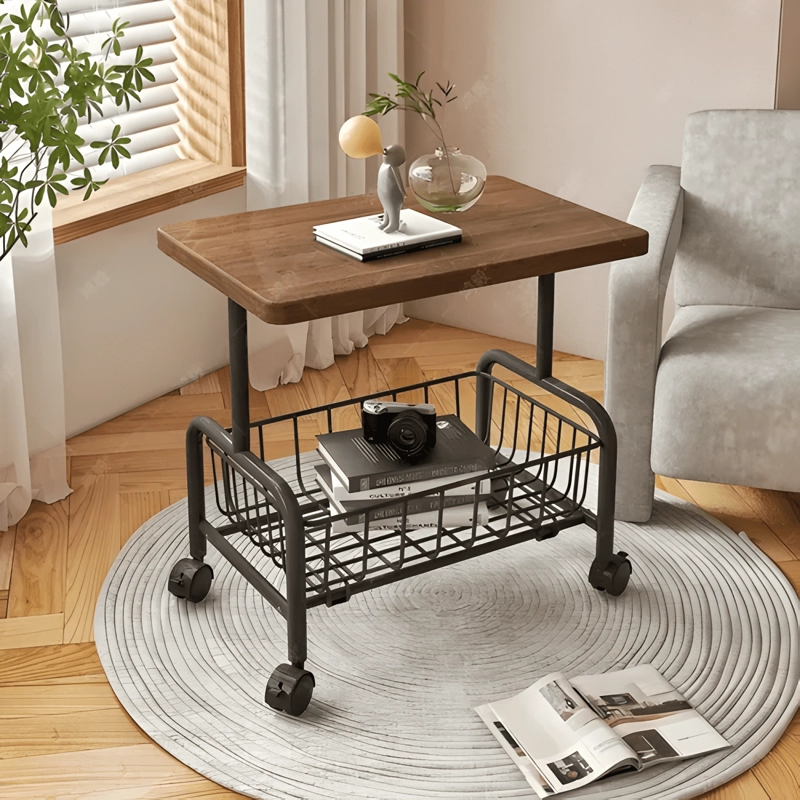 MESA AUXILIAR CON RUEDAS Y CANASTO METALICA PARA SOFA #8 - 2