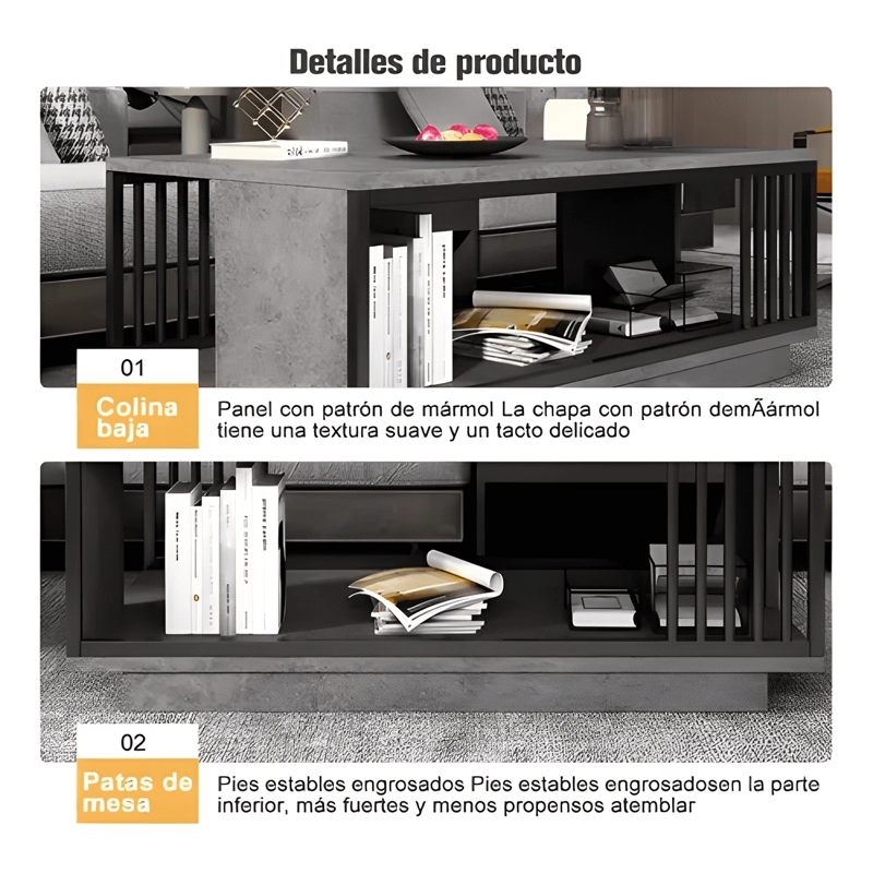 MESA DE CENTRO 100X50X40CM PARA SALON CON 2 NIVELES - 3