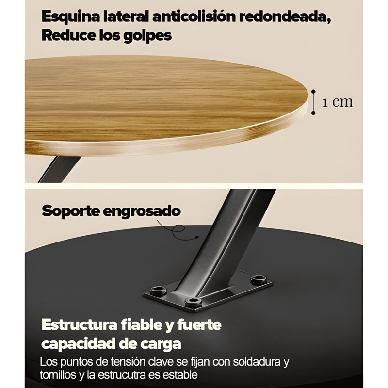 MESA ESTANTE REDONDA AUXILIAR MESA CENTRO MADERA COLOR BEIGE - 1