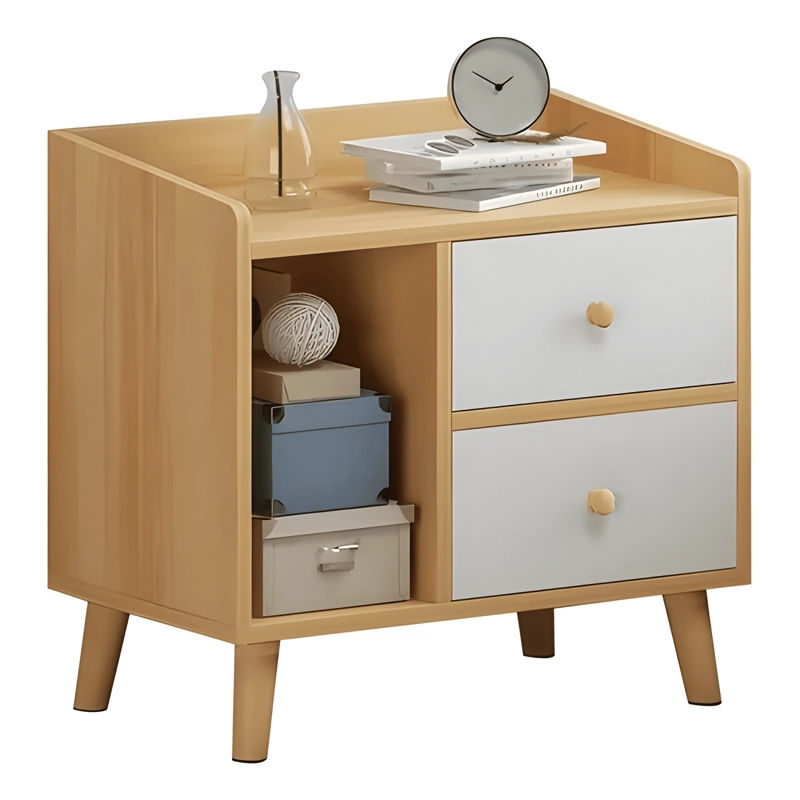 PACK 2 MESA LATERAL RETRO CON CAJON 43X30X48CM MARRON CLARO - 1