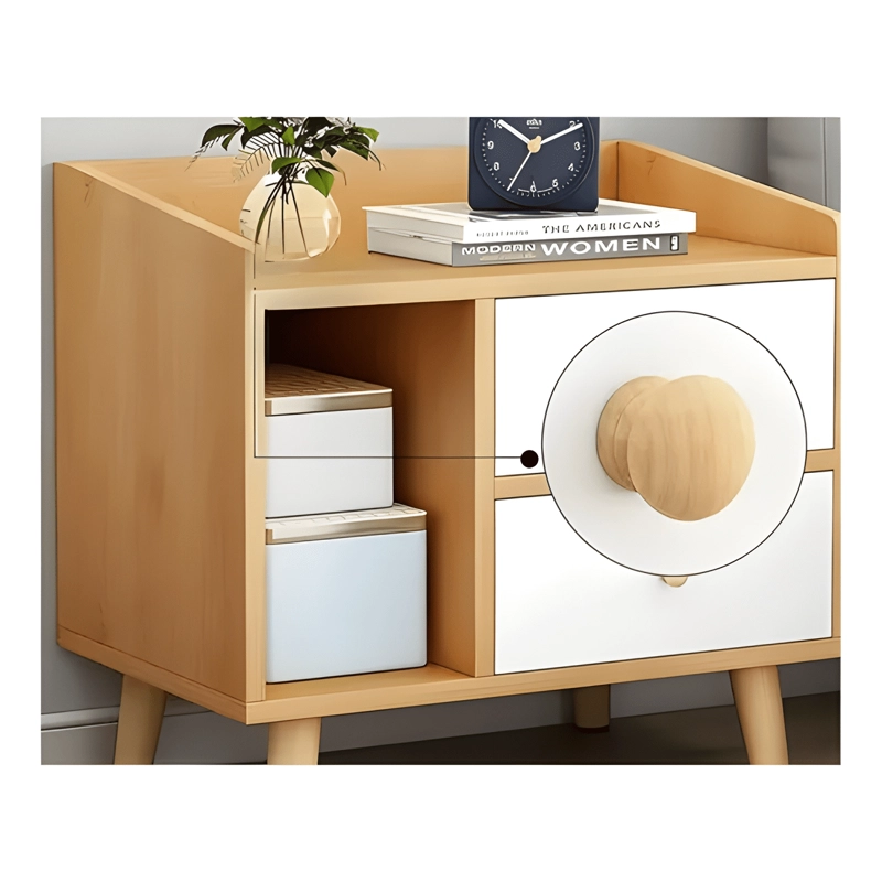 PACK 2 MESA LATERAL RETRO CON CAJON 43X30X48CM MARRON CLARO - 4