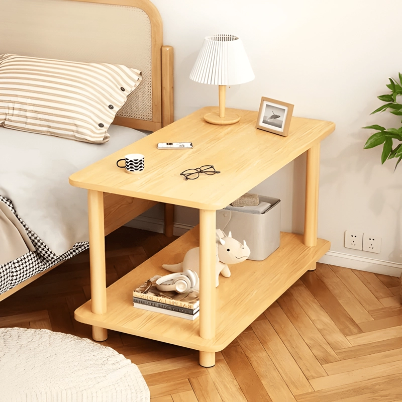 MESA CENTRO MINIMALISTA MADERA LATERAL DOBLE REPISA 60CM - 1