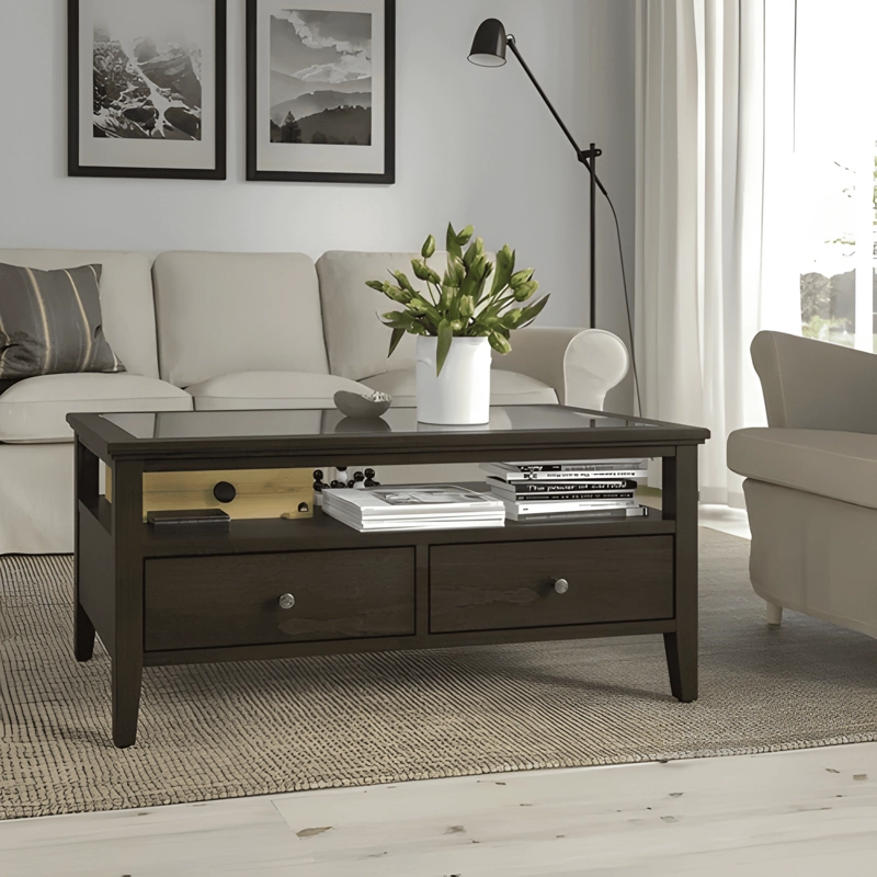 MESA DE CENTRO VIDRIO TEMPLADO 2 CAJONES 107X55 CM - 1