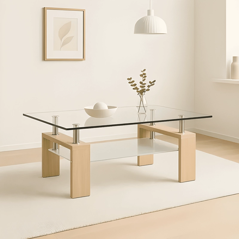 MESA DE CENTRO RECTANGULAR DE VIDRIO COLOR MARRON CLARO - 1