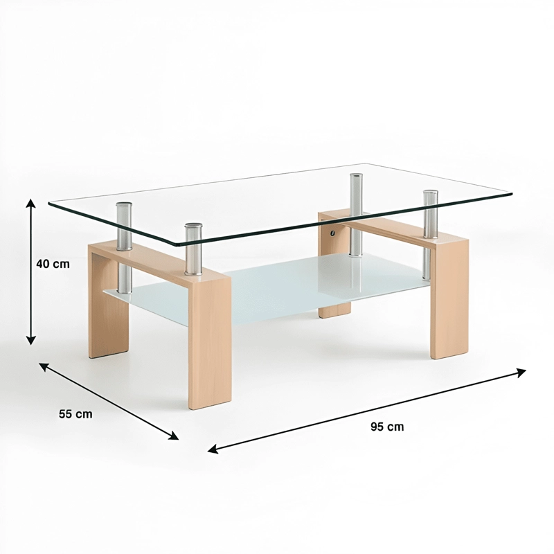 MESA DE CENTRO RECTANGULAR DE VIDRIO COLOR MARRON CLARO - 3