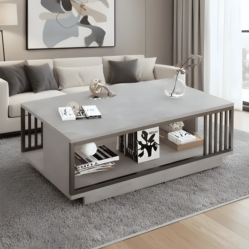 MESA DE CENTRO PARA LIVING CON 2 NIVELES 100X50X40 GRIS - 1