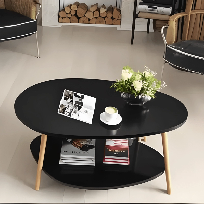 MESA DE CENTRO OVALADA MODERNA PARA SALA Y LIVING NEGRA - 1