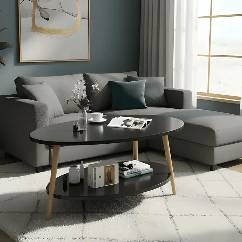 MESA DE CENTRO OVALADA MODERNA PARA SALA Y LIVING NEGRA - 3