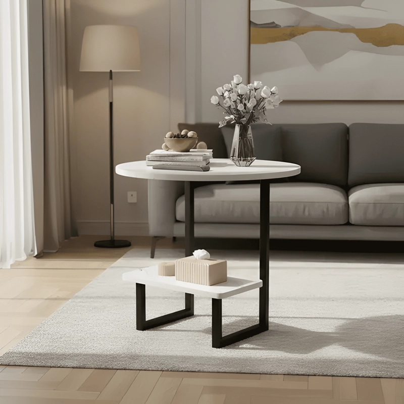 MESA AUXILIAR DE MARMOL PARA SOFA MESA ESQUINERA DE 2 NIVEL - 1