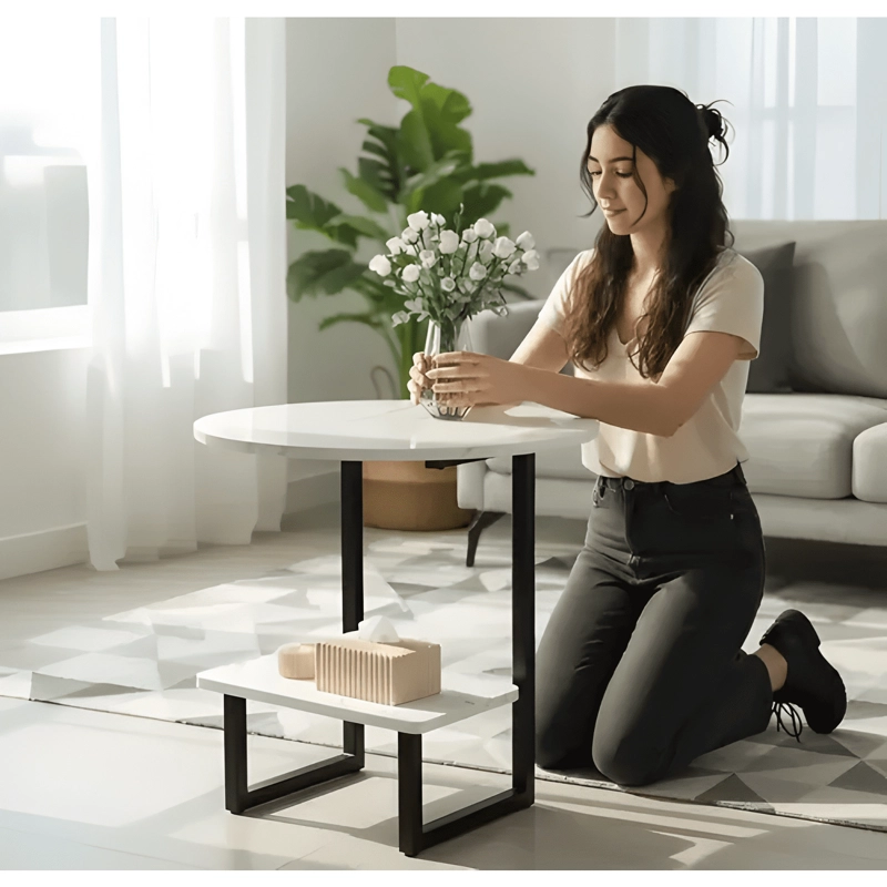 MESA AUXILIAR DE MARMOL PARA SOFA MESA ESQUINERA DE 2 NIVEL - 3
