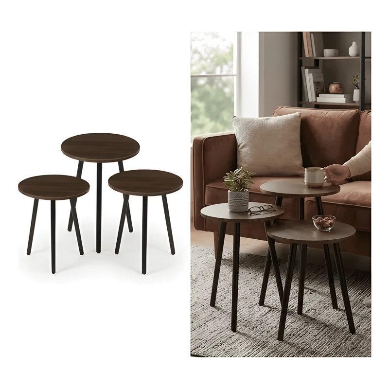 SET 3 MESAS AUXILIARES REDONDAS ESTILO NORDICO MADERA #1 - 2