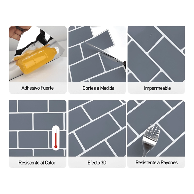 MOSAICO AUTOADHESIVO DECORATIVO 3D - LADRILLO - 30.5 GRIS - 2
