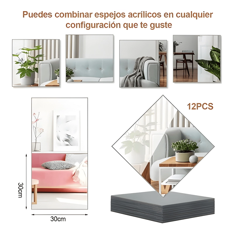PACK 12 ESPEJOS ADHESIVOS DECORATIVOS 30 X 30CM MULTIUSOS - 1