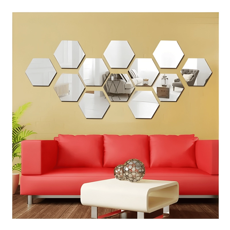 SET X12 PEGATINAS ESPEJOS ACRILICOS PARED ADHESIVO HEXAGONAL - 3