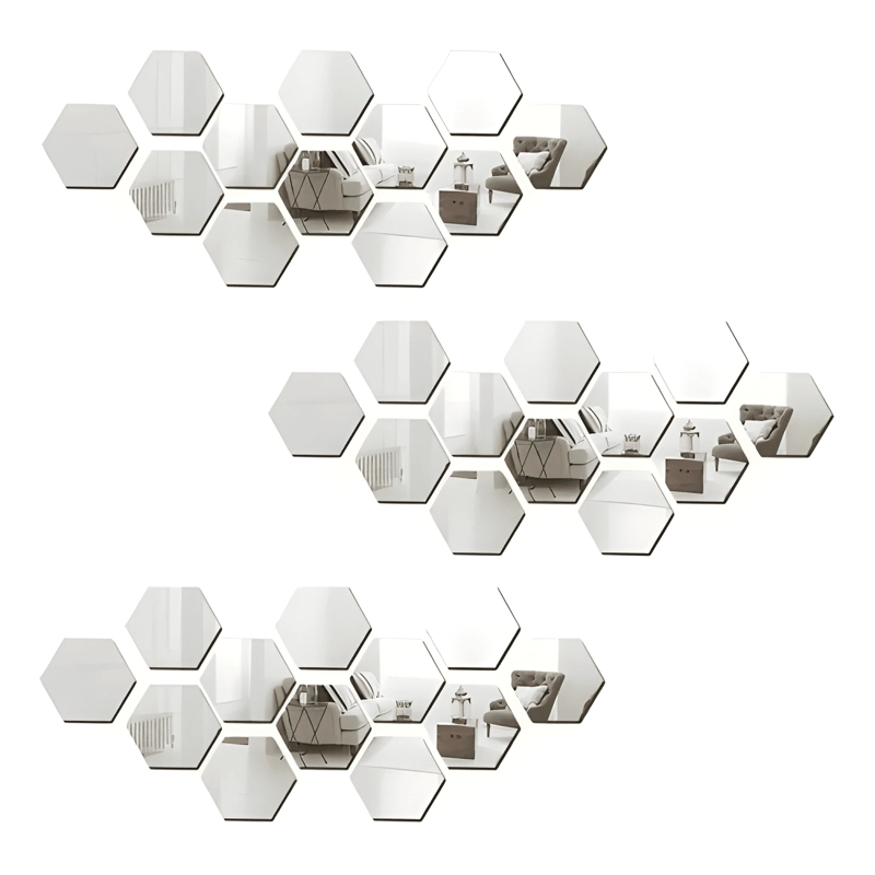 PACK X15 VINILO ESPEJO PARED ADHESIVO HEXAGONAL DECORATIVO - 2