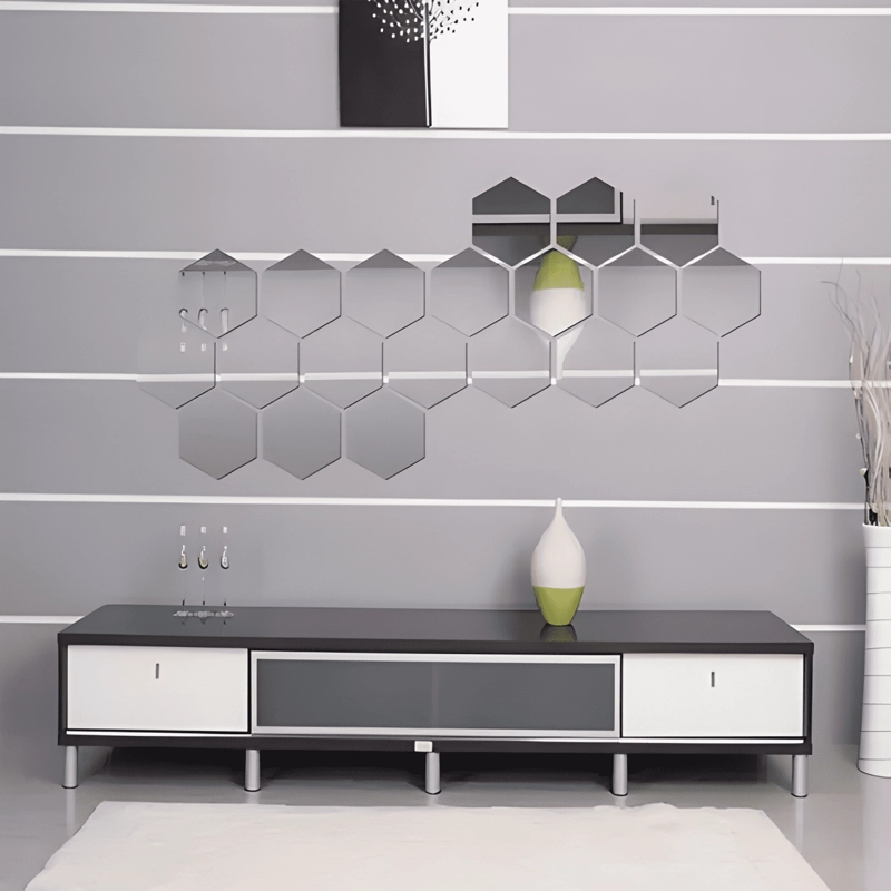 PACK X15 VINILO ESPEJO PARED ADHESIVO HEXAGONAL DECORATIVO - 4