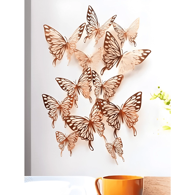 PEGATINAS MARIPOSAS 3D HD SEDUCTION PARED 12 ORO ROSA - 1