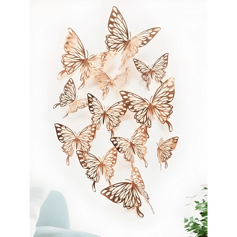 PEGATINAS MARIPOSAS 3D HD SEDUCTION PARED 12 ORO ROSA - 2