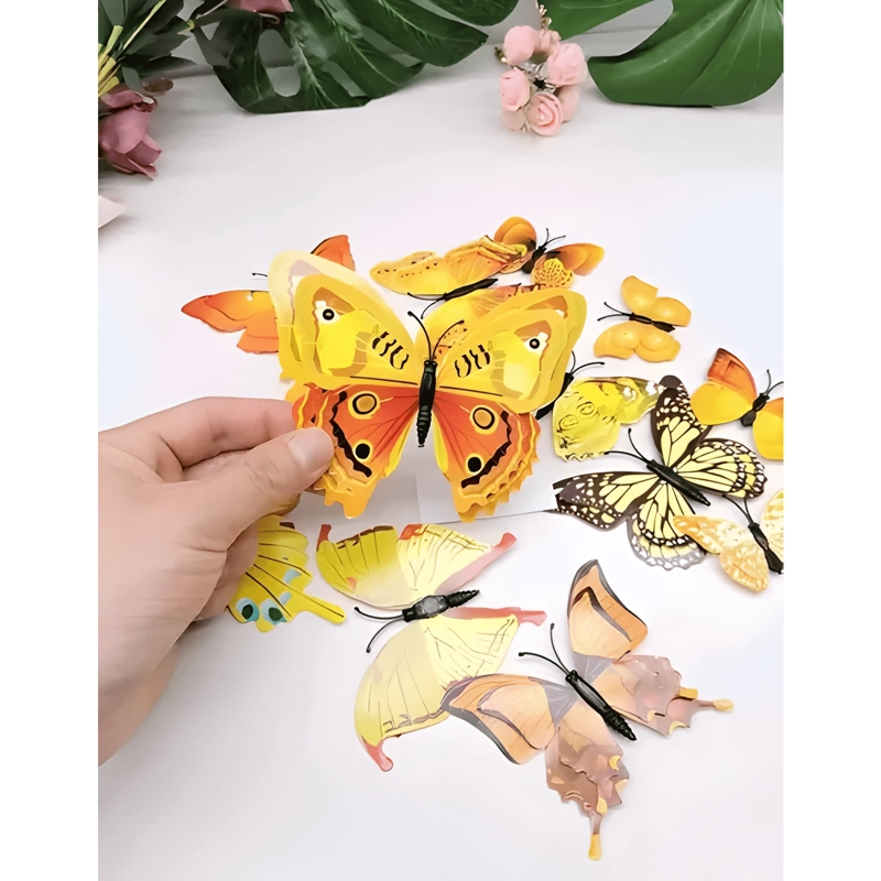 MARIPOSAS 3D PEGATINAS PARED, 12 UDS. DECORAR TONOS NARANJA - 1