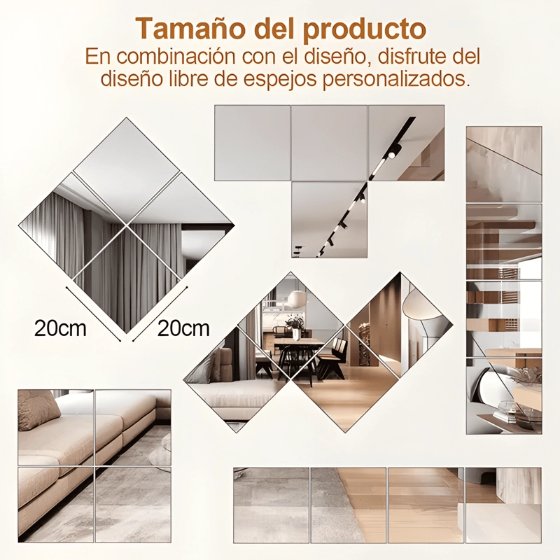 PACK 20 ESPEJOS ADHESIVOS DECORATIVOS 20 X 20CM MULTIUSOS - 1