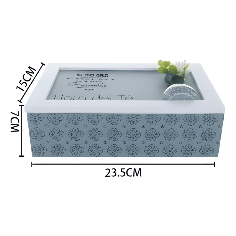 CAJA DE TE  MEDIANA DE MADERA 6 ESPACIOS AZUL CLARO - 2