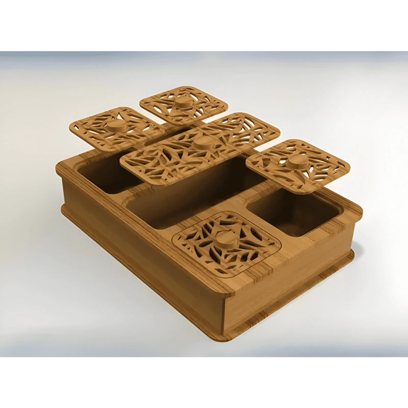 PACK 20 CAJAS DE MADERA 5 DIVISIONES PARA TE  Y CAFE  TAPAS - 1
