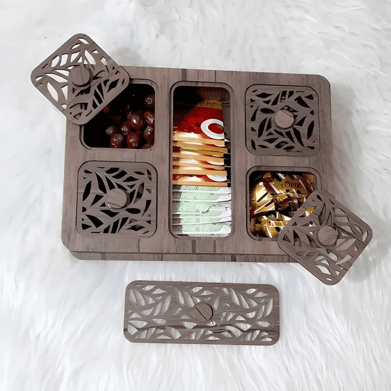 CAJA DE MADERA 5 DIVISIONES PARA TE  DULCES CHOCOLATES - 2
