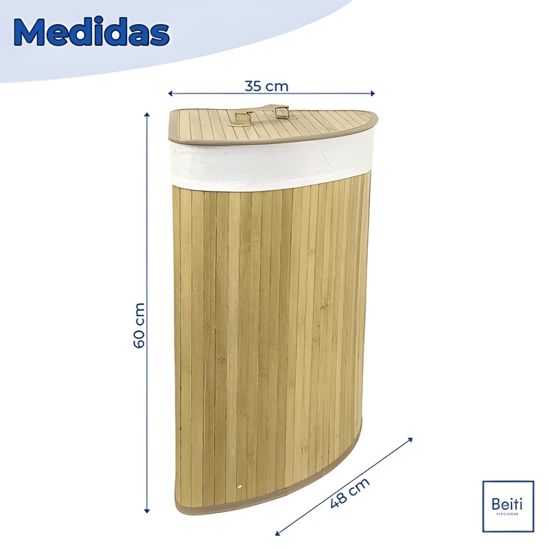 CESTA ESQUINERA ROPA SUCIA BAMBU BEITI FUNDA LAVABLE Y TAPA - 1