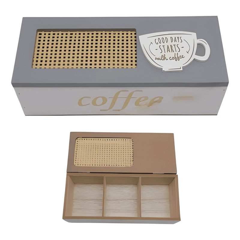 CAJA PARA TE  DE MADERA COFFE 3 ESPACIOS 7130-7 - 3