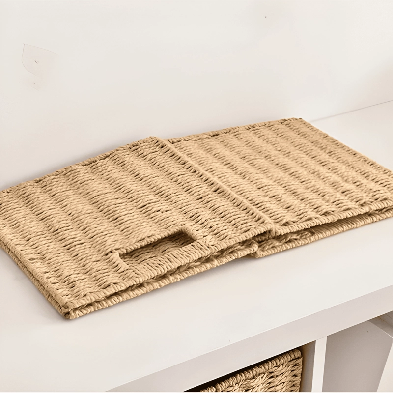 CANASTO ORGANIZADOR DECORATIVO MIMBRE PLEGABLE BEIGE - 2
