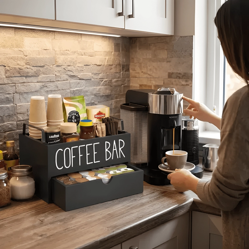 CAJA DE TE  COFFEE BAR ORGANIZADOR ESTACION CON CAJON - 1