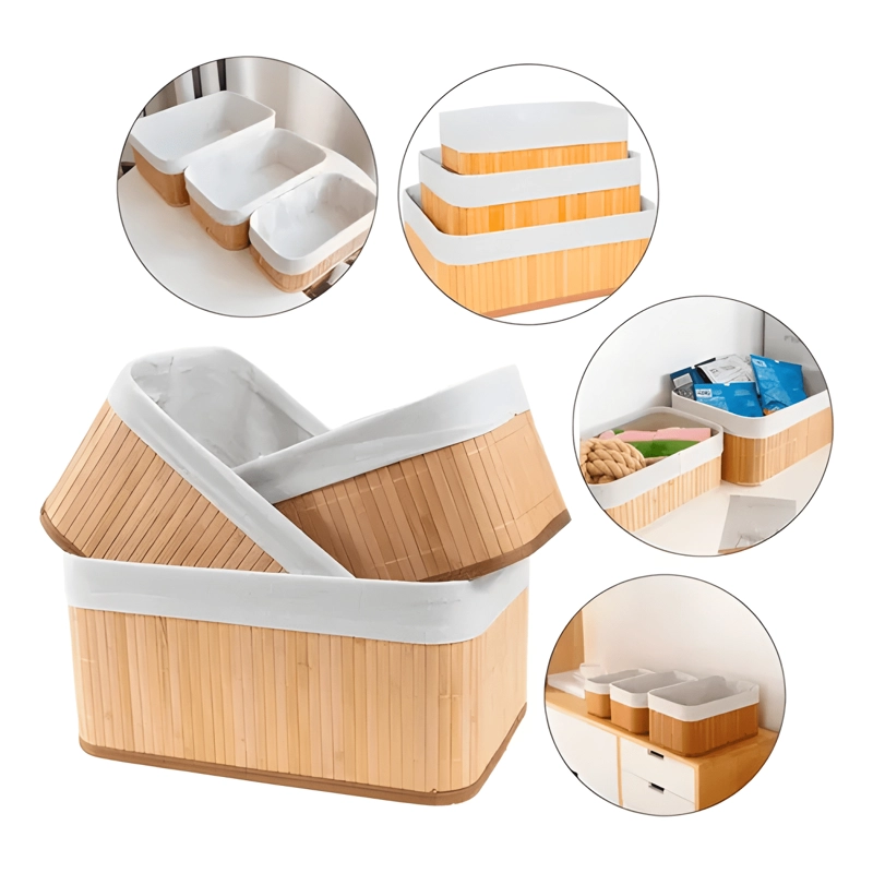 SET DE 3 CANASTOS CESTA BAMBU ORGANIZADOR ALMACENAMIENTO - 4
