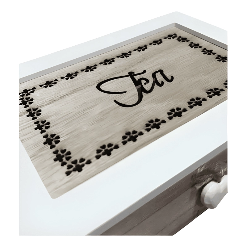 CAJA DE TE  MEDIANA DE MADERA 6 ESPACIOS DISEÑO HEART - 2