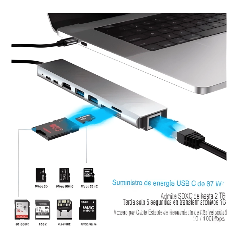 ADAPTADOR HUB MACBOOK AIR M1 M2 8 EN 1 USB-C HDMI 4K - 1