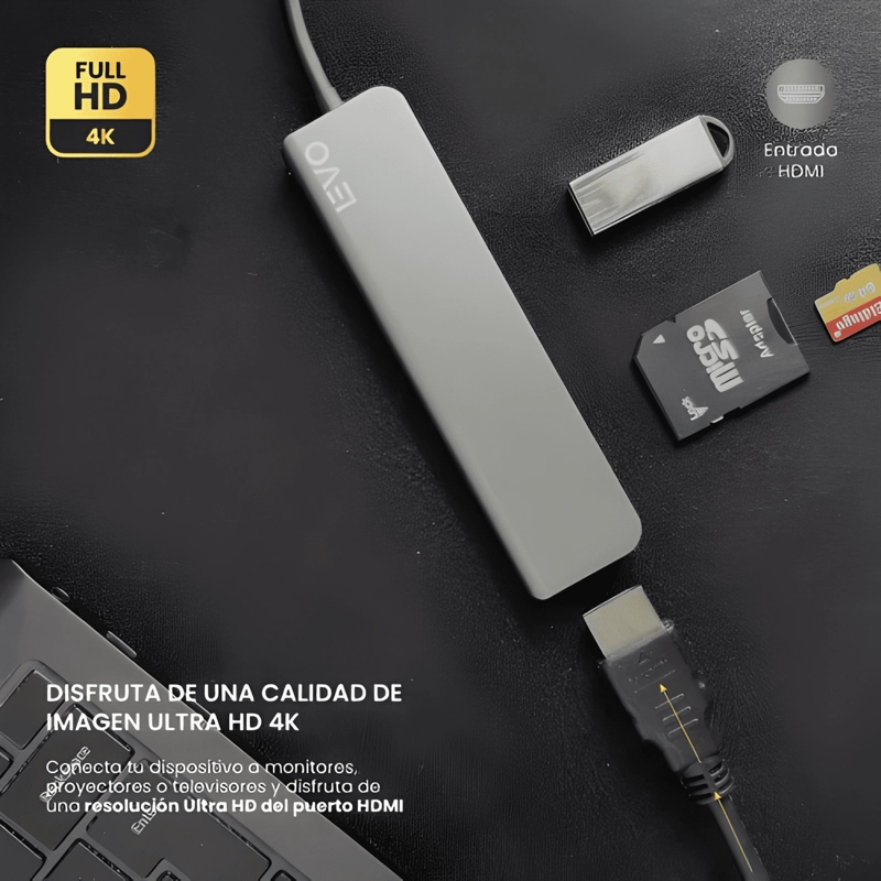 HUB USB-C MULTIPUERTO 6 EN 1 LEVO MACBOOK WINDOWS GRIS CLARO - 3