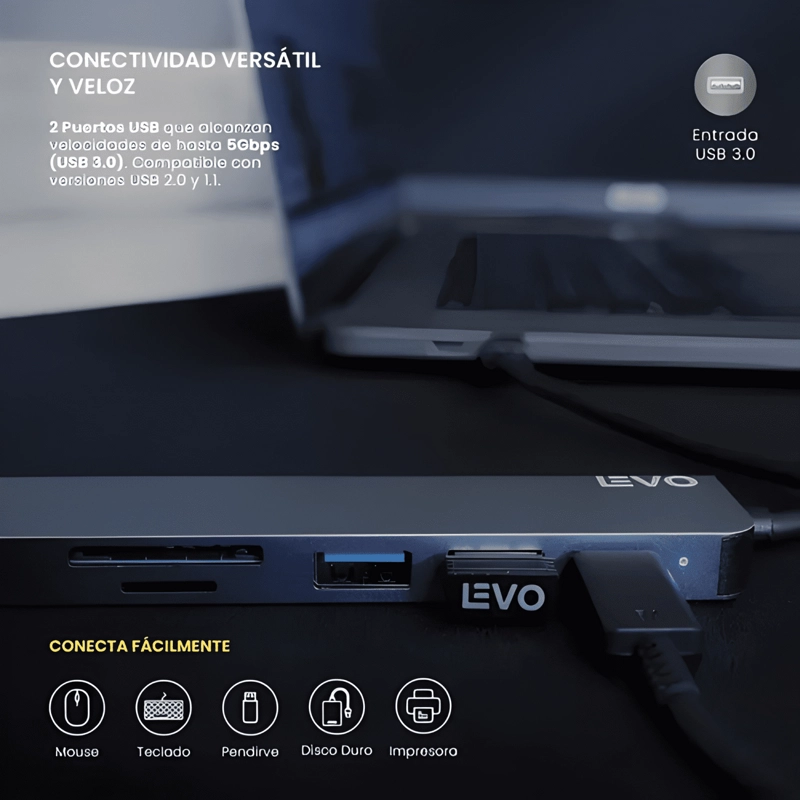 HUB USB-C MULTIPUERTO 6 EN 1 LEVO MACBOOK WINDOWS GRIS CLARO - 4