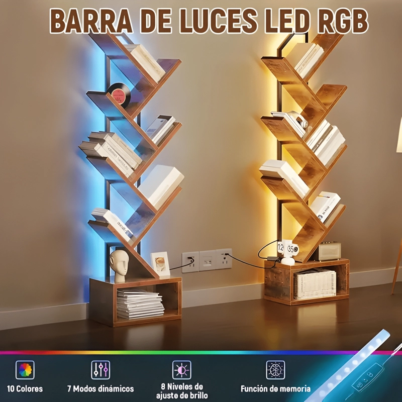 BIBLIOTECA LIBRERO ARBOL ORGANIZADOR CON LUZ MARRON - 4