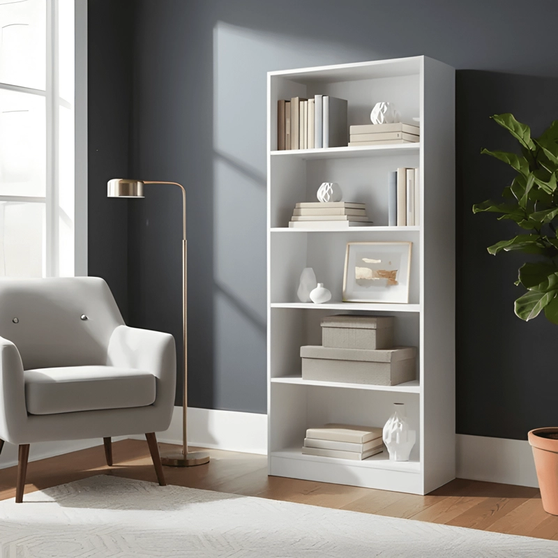 LIBRERO ORGANIZADOR MELAMINA 5 ESTANTES 180 CM BLANCO - 1