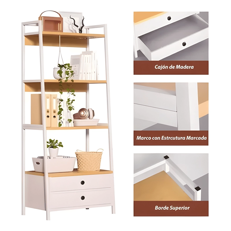 ESTANTE LIVING 4 NIVELES CON 2 CAJONES 150X63X30CM - 1