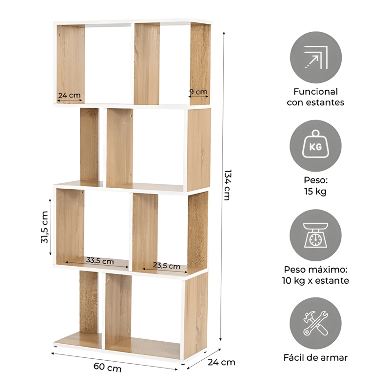 ESTANTE LIBRERO VERTICAL TOP LIVING BOOK-0 MADERA Y BLANCO - 3