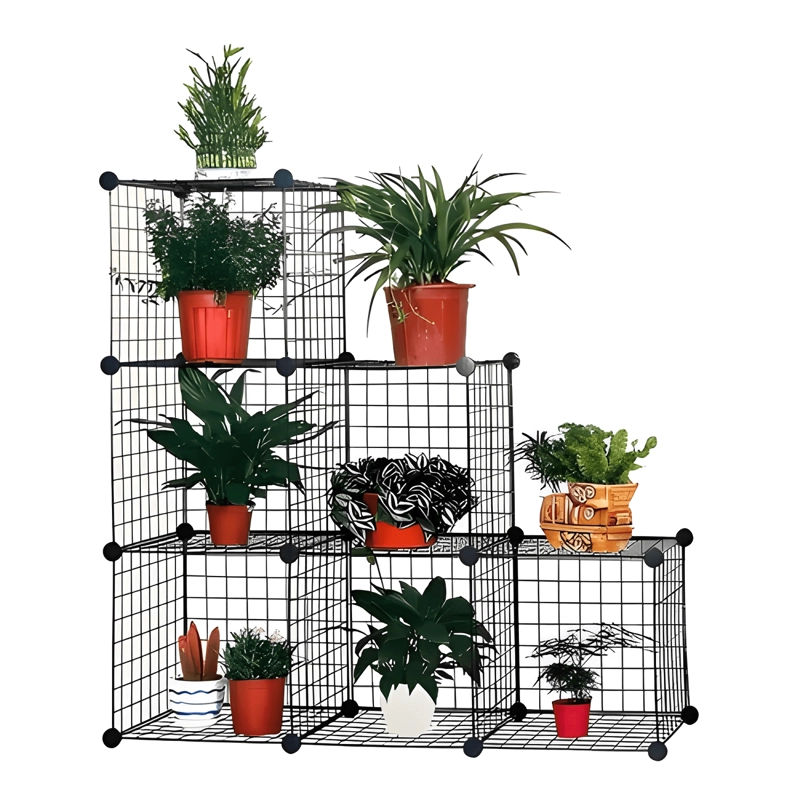 ESTANTE MULTIFUNCIONAL LIBRERO MALLA METAL 6 CUBOS NEGRO - 1